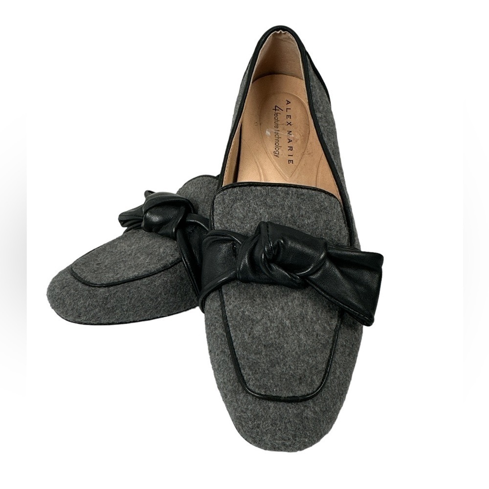 Alex Marie‎ Aldelyn Womens Gray Felt Wool Black Bow Loafer